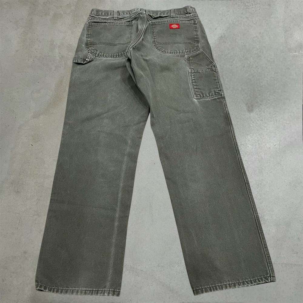 Y2K Distressed Dickies Carpenter Pants Olive Size 36x34 Workwear Grunge Skater